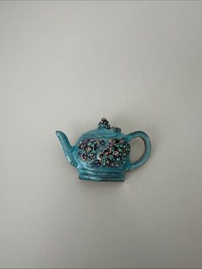 Turquoise Jeweled Teapot Brooch